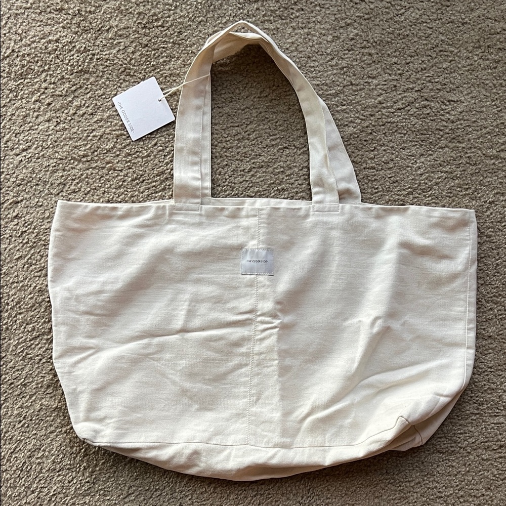 The Odder Side Beige Cream Neutral Shopper Canvas Tote Bag Large NWT